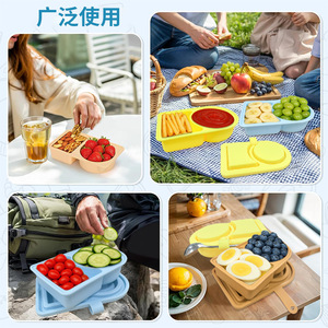 Boîte à goûter en silicone 14x9.2x4cm avec couvercle, mini-récipient portable pour le déjeuner - Product Image 3