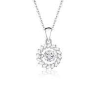 Collier Moissanite Sunburst avec pierre ronde de 5 mm, halo de marquise en CZ, argent sterling 925, en stock, vente en gros, bijoux fins pour femmes