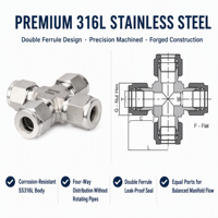 Stainless Steel Union Cross 4Way 316 Threaded Npt Pipe Fitting Connector for Process Piping Distribution System