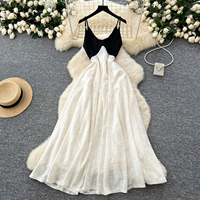 Robe longue à bretelles spaghetti d'inspiration française pour femmes, taille haute, sans manches, élégante, robe de vacances pour le printemps