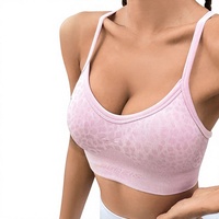 Soutien-gorge de sport pour femme en polyester, isolant, respirant, imprimé léopard, antichoc, à maintien élevé, push-up, à bretelles croisées, sans armatures