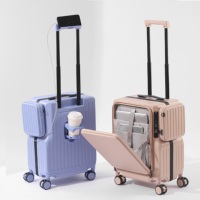 Valise à roulettes Bunnyfly à ouverture frontale en PC avec porte-gobelet et support téléphone, 20 pouces, serrure TSA, sacoche détachable