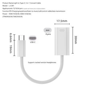 Adaptateur USB C vers <span class=keywords><strong>8</strong></span> broches 3 en 1 Type C mâle vers femelle Adaptateur audio pour casque avec charge et transfert de données - Product Image 1