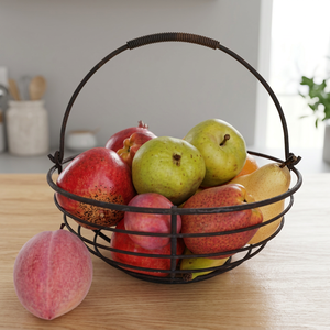 Panier à fruits rond en métal, support de rangement de cuisine en fil de fer, design minimaliste durable, support alimentaire à un seul niveau sur pied - Product Image 3