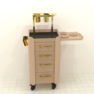 Luxury Black Gold Salon Station with LED Mirror Wall Mounted Barber Styling Desk with Rolling Trolley Cabinet Combo for Hairdres - Product Image 5