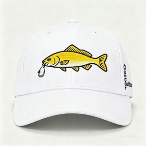 Gorra de pesca de lona de algodón de 6 paneles, blanca y azul, popular para exteriores, con bordado de trucha, estilo casual, visera corta, tipo Dad Hat, novedad 2026 - Product Image 2