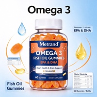 Gummies d'huile de poisson Oméga 3 Metrand EPA DHA Soutien Cœur et Cerveau Complément Alimentaire Quotidien pour Adultes 60 Gummies