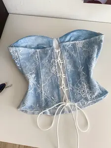 Top court sexy sans manches à cordon de serrage, bustier en dentelle, débardeur chic, crop top pour <span class=keywords><strong>femme</strong></span>, soirée, sling Y2k, respirant - Product Image 2