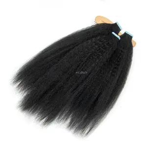 बालों के विस्तार में उच्च गुणवत्ता वाली रेमी टेप 100 मानव बालों की त्वचा को काले के लिए सीधे एक्सटेंशन किंकी