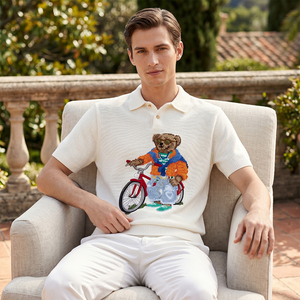 Suéter Polo Jacquard con Diseño de Oso, Estilo Preppy Vintage para Hombre, Tejido de Punto 12GG, Patrón Animal Retro, Mezcla de Lana, Top Corto de Verano - Product Image 5