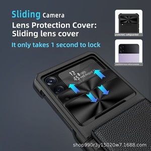 เคสโทรศัพท์แบบพับได้สำหรับ Galaxy Z Flip ลดราคา 60% พร้อมช่องใส่การ์ดแบบถอดได้ ฝาปิดแบบเลื่อน และหน้าต่างป้องกันเลนส์กล้อง - Product Image 4