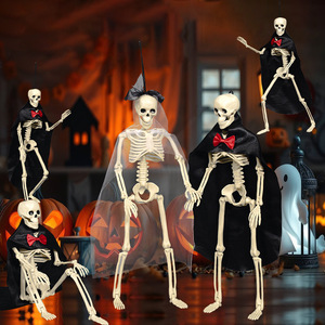 Scheletro Articolato per Decorazioni di Halloween, Sposa e Sposo Scheletrati con Mantello, Velo e Fiocco, Prop in Plastica per Casa Stregata - Product Image 3