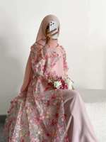 Koleksi Abaya Mewah 2026 untuk Lebaran, Bordir Bunga, Abaya Berenda 3 Potong, Abaya Sederhana untuk Wanita Muslim dengan Dalaman dan Hijab