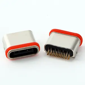 Carcasa impermeable IP67 de 7,5 MM de largo tipo C, conector hembra SMT de 16 Pines, USB 3,2 3,1 Con carcasa de fundición a presión y 4 colas de carcasa tipo DIP