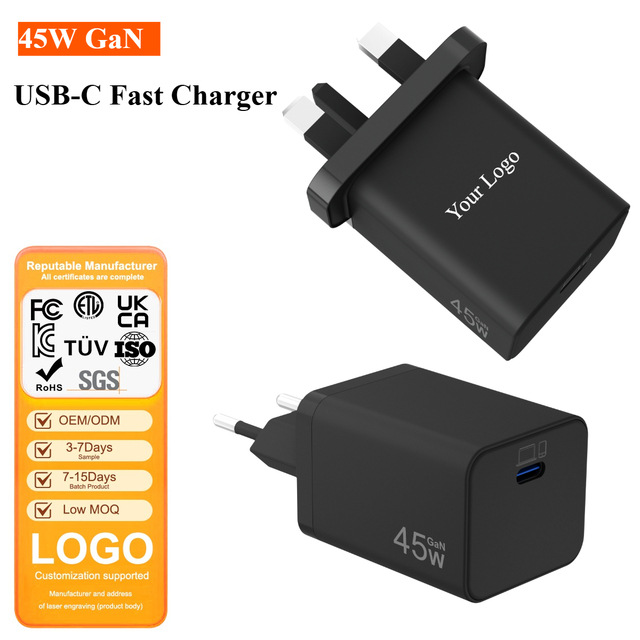 Electric 45W GaN USB-C Wall Charger PD Fast Charging OTP Protection for Mobile Phone Camera Earphone-EU/UK/AU/US Plug Adapter