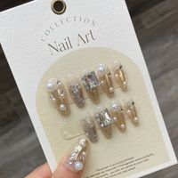 Faux ongles à presser de luxe, longs, forme ballerine cercueil, avec logo gratuit, strass diamant et acrylique personnalisé