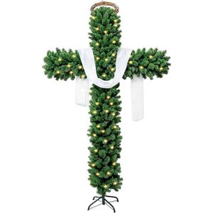 Décoration d'intérieur en forme de croix de sapin de Noël en PVC avec ornements de Pâques et de fêtes, arbre artificiel en PVC - Product Image 2