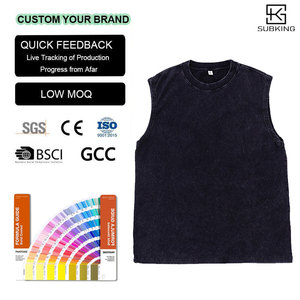 SUBKING High Quality Cotton <strong>Vintage</strong> Sleeveless Acid Wash T Shirt Street Gym Wear Custom Print Washed Vest Oversize <strong>Tank</strong> <strong>Top</strong> Men - Product Image 1
