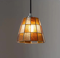 Lámpara Colgante Tiffany de Vidrio con Diseño de Ondas de Agua, Estilo Vintage en Color Ámbar, para Isla de Cocina o Comedor