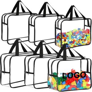 Sac en plastique transparent imperméable avec logo personnalisé pour le shopping, fermeture à glissière, résistant au sable, grand sac cosmétique transparent, sac de rangement de plage - Product Image 1