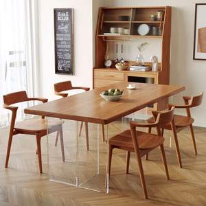 Juego de Mesa de Comedor de Madera Maciza de 4 Piezas con Patas Acrílicas, Rectangular, Estilo Nórdico, Muebles para Comedor - Product Image 3