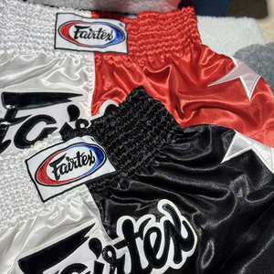 กางเกงมวยไทย คิกบ็อกซิ่ง ฟิตเนส สำหรับผู้ชาย ผู้หญิง เด็ก กางเกงชกมวย ปักลาย ไทยแลนด์ สำหรับออกกำลังกายในยิม สีดำ กางเกง MMA ยูยิตสู - Product Image 5