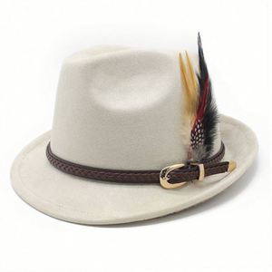 Sombrero Fedora de Gamuza Otoño-Invierno 2025, Clásico, Simple, Estilo Jazz, Ala Corta, con Pluma - Product Image 5