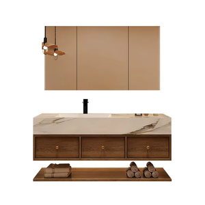 Conjunto de Muebles de Baño de Madera de Nogal Antiguo, Integrado y sin Juntas, con Lavabo y Grifo - Product Image 1
