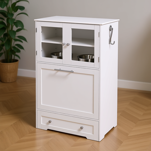 Station d'alimentation pour chien avec double armoire de rangement, 2 gamelles surélevées, crochets latéraux et kit anti-renversement pour l'alimentation et l'abreuvement des animaux - Product Image 2