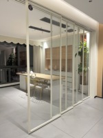 Porte coulissante de séparation en verre à cadre en aluminium, design moderne en L, à fermeture douce, télescopique, pour appartement de luxe, cave à vin, hôpital