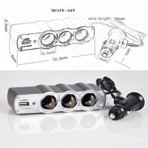 12V-24V 3 cách xe nhẹ hơn ổ cắm Splitter sạc Power adapter DC + USB 3 cổng cắm PVC đen xe nội thất phụ kiện - Product Image 5