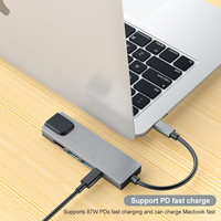 Hub de USB-C OEM/ODM 5-en-1 avec HDTV 4K, 2 USB 3.0, charge PD 100W, Gigabit Ethernet, port Type-C 3.0