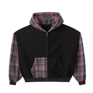 Fabricants de vêtements, sweat-shirt à capuche zippé en tissu French Terry 100% coton, patchwork à carreaux, blocs de <span class=keywords><strong>couleur</strong></span>, pour hommes - Product Image 5
