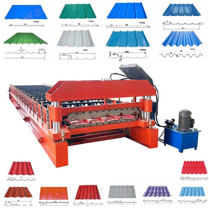 เครื่องทำกระเบื้องโลหะเคลือบอัตโนมัติ เครื่องขึ้นรูปลอนหลังคาเหล็กชุบสังกะสี เครื่องทำแผ่นหลังคา - Product Image 1