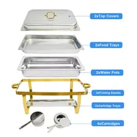 Ensemble de réchauds de buffet semi-ornés d'or en acier inoxydable à motif uni, 8QT-9QT, rectangulaires, pour traiteur et événements