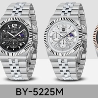 Reloj Benyar BY-5225M 2025 de 40 mm para Hombre, Marca de Lujo, Reloj de Cuarzo, Acero Inoxidable, Resistente al Agua 30 Metros, Cronógrafo Luminoso para Hombre