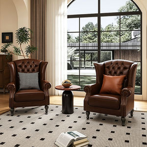 Sillón Moderno de Madera Maciza con Tapicería de Cuero Marrón y Función Reclinable para Muebles de Hogar, Apartamentos, Hoteles y Salas de Estar - Product Image 3