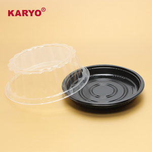 KARYO 201H <span class=keywords><strong>7</strong></span> Polegada Bolo Recipiente Transparente Tampa Cheesecake Sobremesa Caixa De Embalagem Bolos De Plástico Descartáveis Embalagem Bandeja Preta - Product Image 3