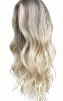 Peluca de Cabello Humano Europeo Virgen Kosher Judío Personalizada con Base de Seda Transparente HD, Balayage Rubio, Sin Pegamento, Doble Trama, Mediana