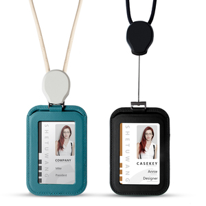 Casekey Wholesale Anti-theft Genuine Leather Name <b>Tag</b> <b>ID</b> Protector Card Holder With Lanyard for Nurse Doctor Teacher Student - Product Image 1