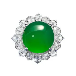 Schlussverkauf S925 Silber Luxus Eisgrün Jade Temperament-Stil großes Ei Gesicht 12 mm Agat-Ring