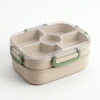 Boîte à lunch bento écologique en paille de blé, 2 étages, conteneur alimentaire portable, 3 compartiments pour le bureau et l'école
