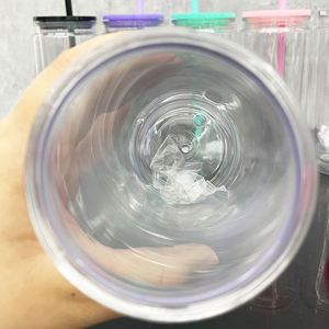Gobelets en plastique transparent à double paroi de 16 oz à l'intérieur et 20 oz à l'extérieur, type canette, pour soda, café, bière, avec trou pré-percé et bouchon en silicone - Product Image 3
