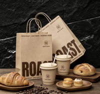 Sac fourre-tout en papier kraft personnalisé avec logo, fourni par l'usine, sac recyclable à poignée torsadée pour l'emballage de café et de produits de boulangerie