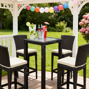 Vanfayette Wicker Rattan <strong>Garden</strong> <strong>Bar</strong> <strong>Table</strong> <strong>and</strong> <strong>Stools</strong> Tiki <strong>Bar</strong> Set High Back PE Rattan for Restaurant Coffee <strong>bar</strong> Outside Decor - Product Image 3