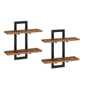Étagère murale rectangulaire en fer et bois à 2 niveaux, rangement durable pour salle de bain - Product Image 3