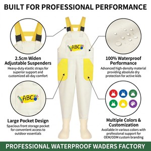 Waders éducatifs Senshuo <span class=keywords><strong>Beige</strong></span> Ivoire ABC Alphabet pour jeunes avec poches latérales, idéaux pour les cours de nature et comme équipement de pluie pour l'apprentissage - Product Image 2