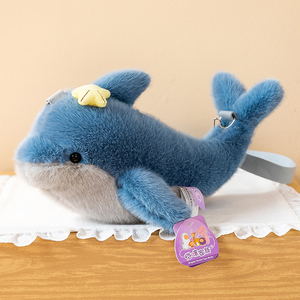 Sac bandoulière en peluche Dauphin Bleu en gros, sac à main doux et mignon avec décor étoile, motif animal, pour filles, cadeau d'anniversaire, voyage, 40 cm - Product Image 5