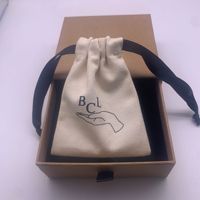 Sac à cordon personnalisé en toile de coton colorée avec double cordon noir en gros-grain/soie pour bijoux, bracelets et montres