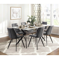 Table à manger rectangulaire moderne et contemporaine, plateau aspect marbre mat/brillant avec pieds en métal noir, capacité 6 personnes, mobilier de maison
